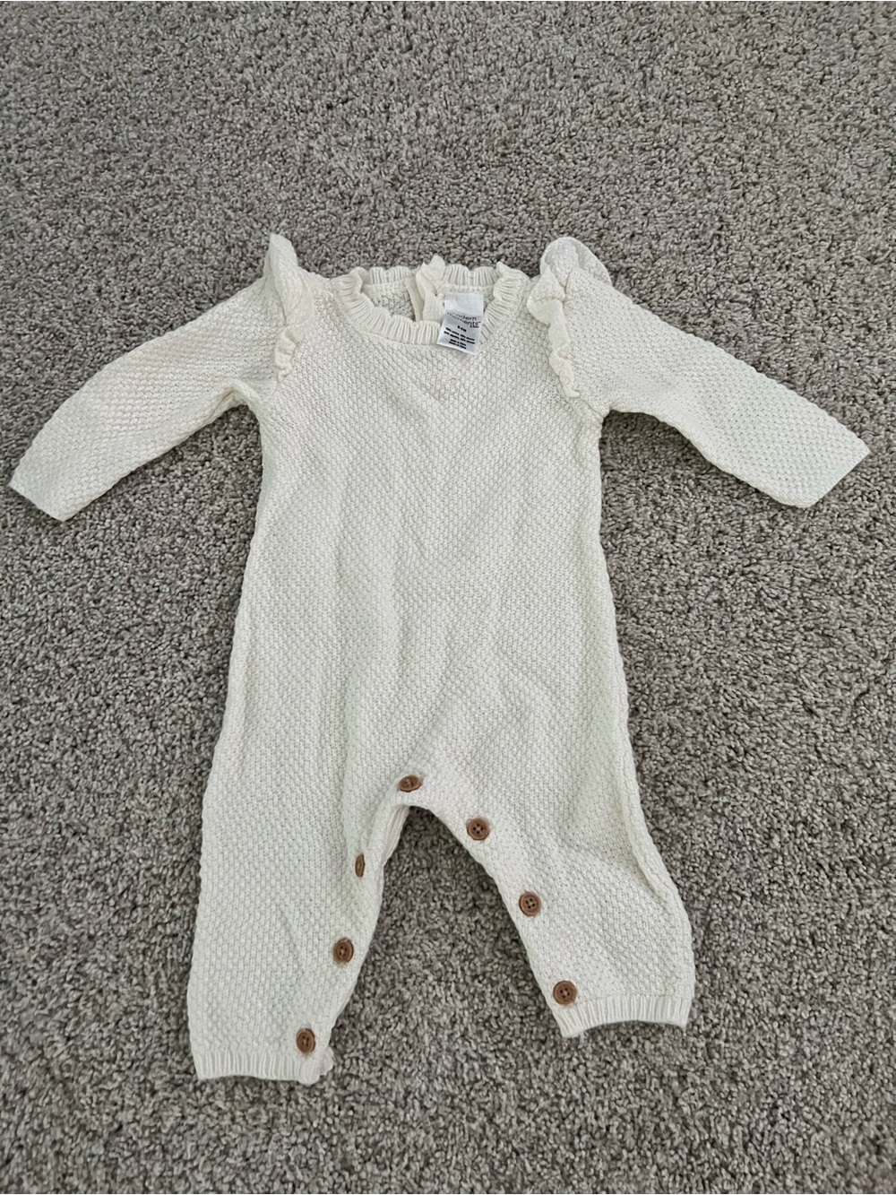Cream Knit Ruffle-Trim Baby One-Piece
